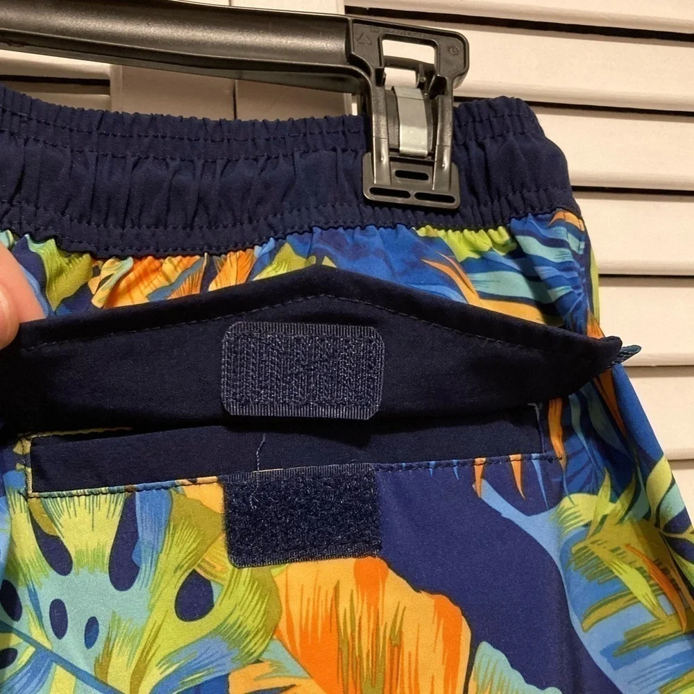 Mens Hot Coals Orange And Blue Palm Leaf Swim Trunks Size Medium